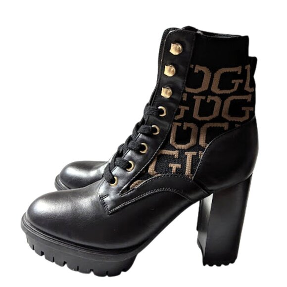 Guess Grows Black Logo Print Platform Padded Insole Round Toe Boot NWOB Size 7.5 - Picture 6 of 10